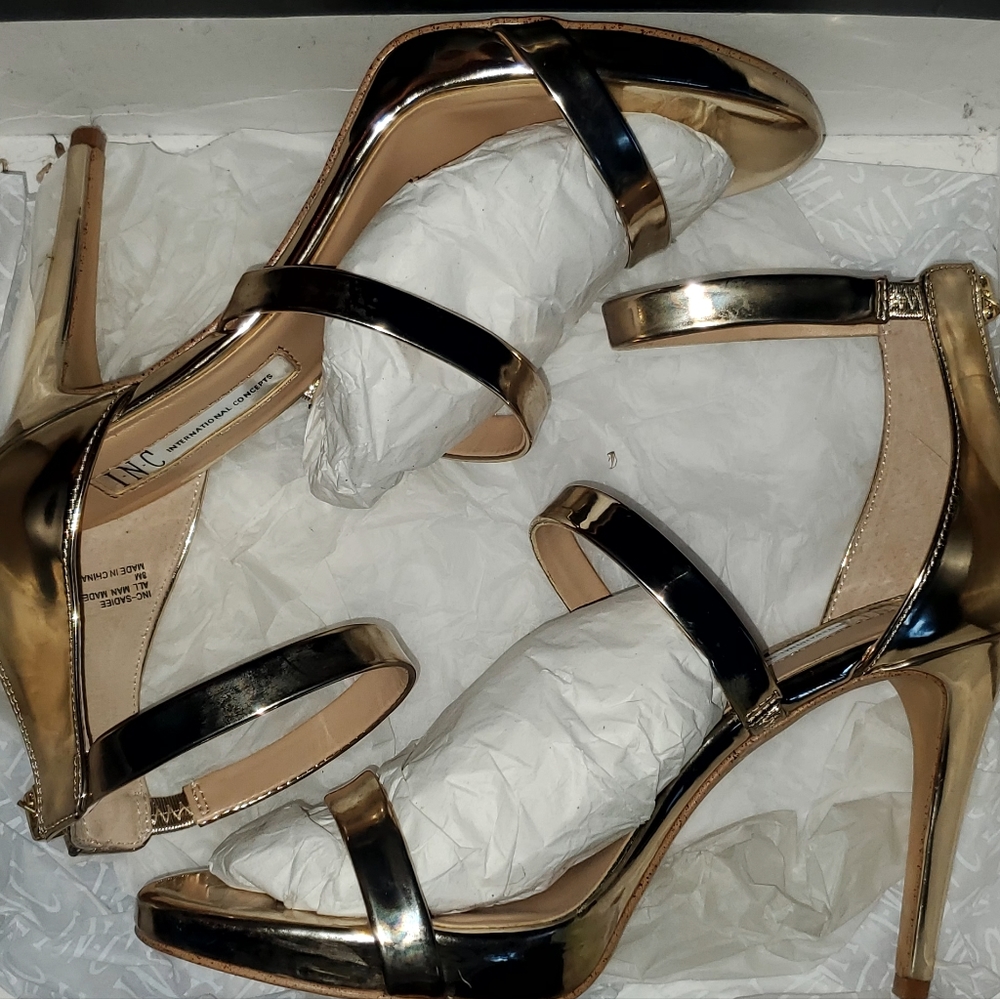 INC Gold Strappy Heels